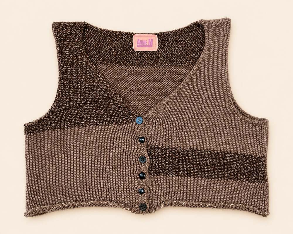 Y2K Annie M Colorblock Knit Vest Brown Button Front Cropped USA Small